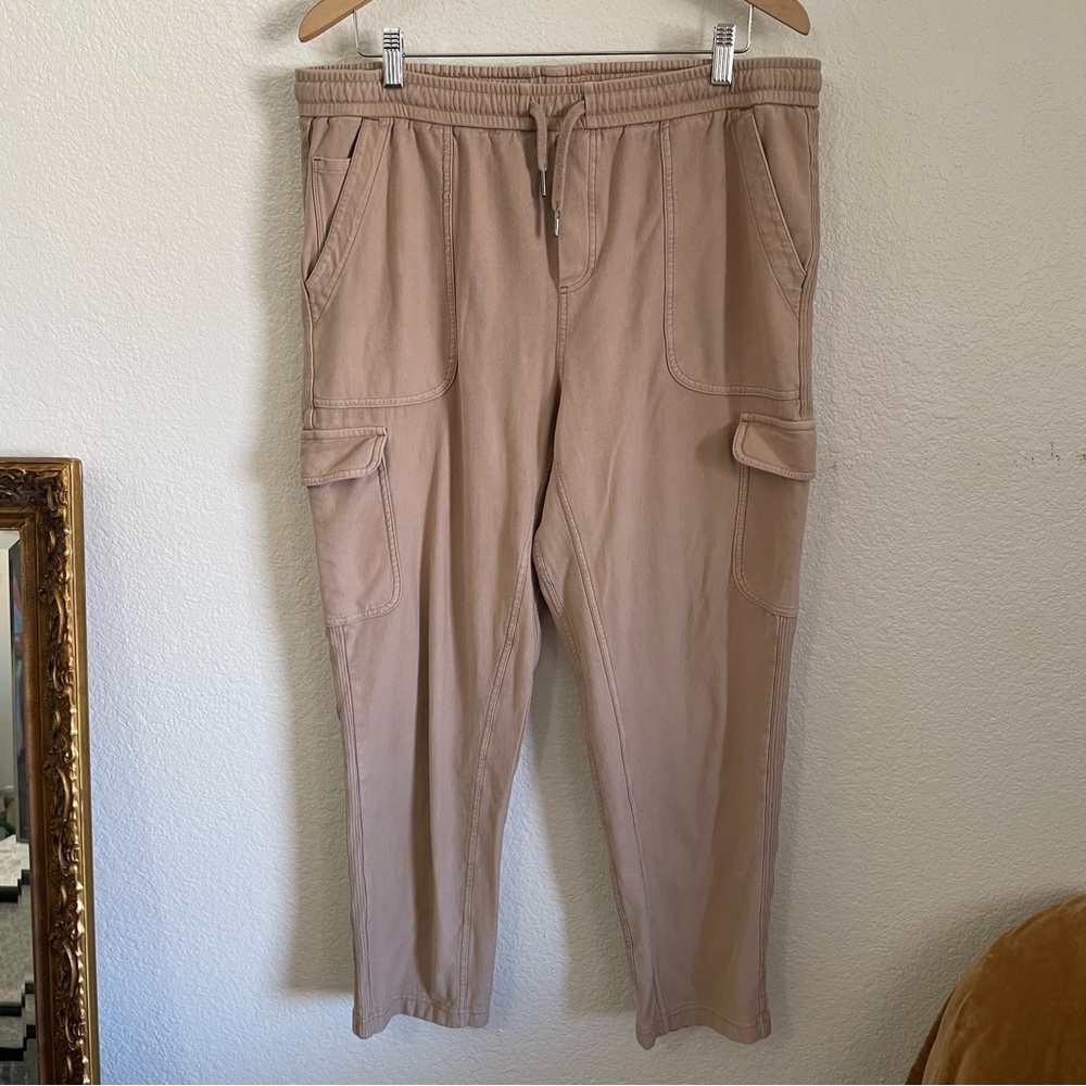 Athleta Farallom Cargo Crop Tan Light Brown Casual Cotton Pants 531093 14 Tall